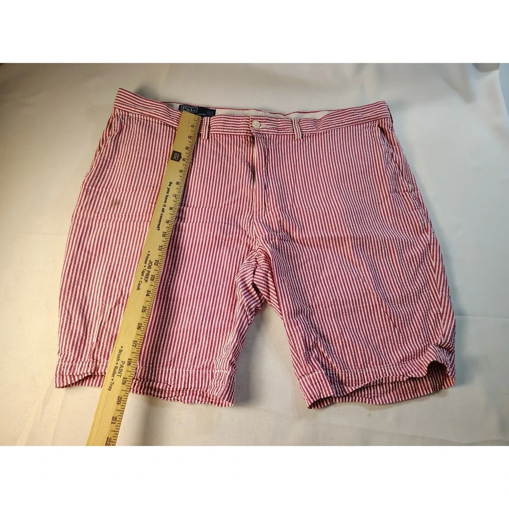 Polo Ralph Lauren Mens Red White Striped Seersucker Shorts Size 42 Y2K Designer